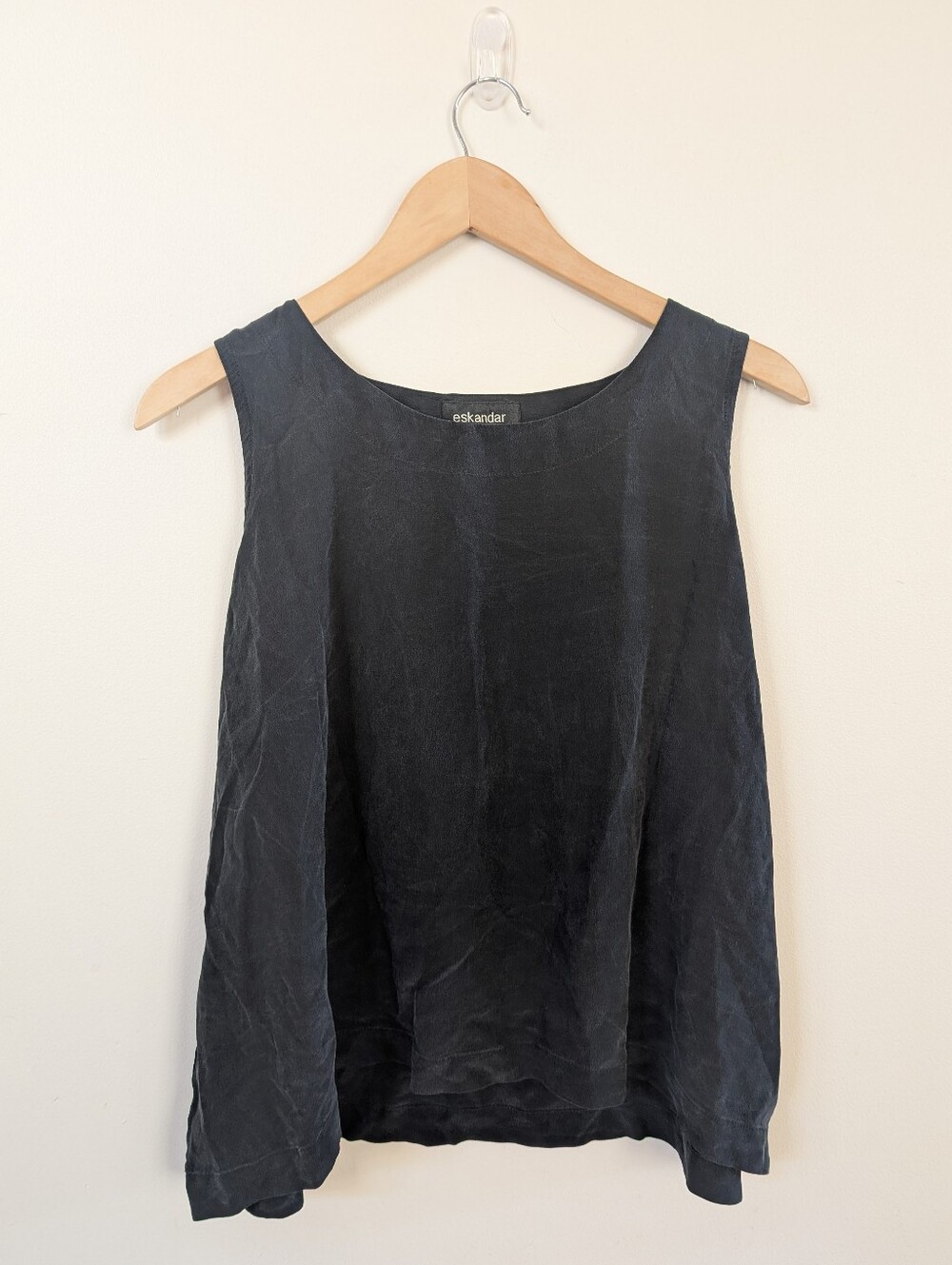 Eskandar 100% Silk Black Swing Tank Sleeveless Size 1 Small/Medium